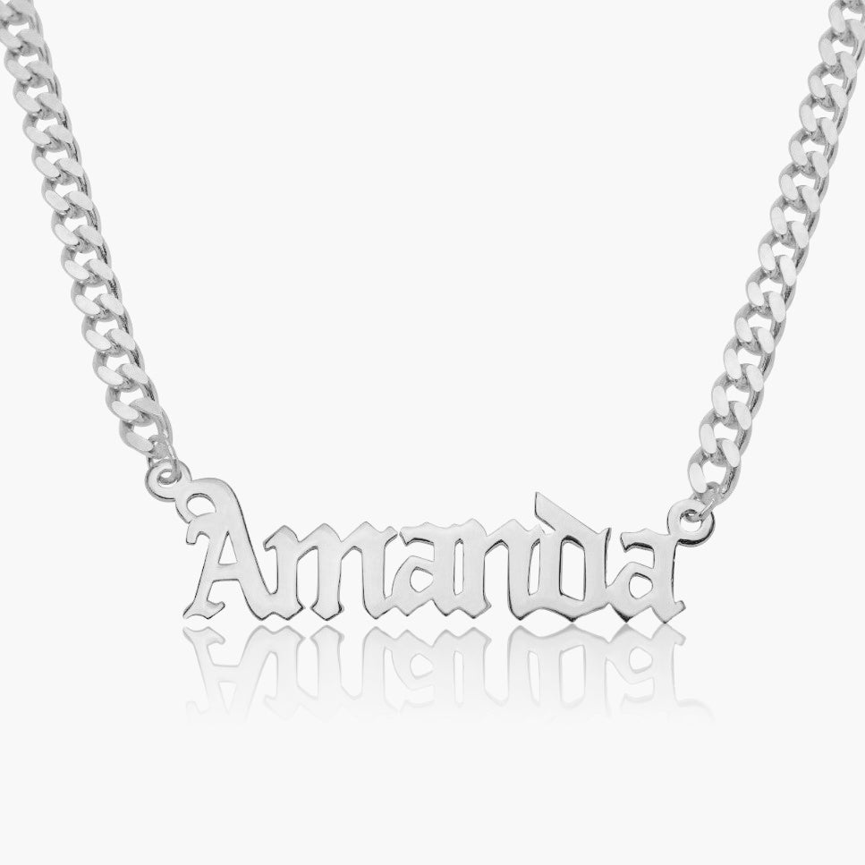 Kid's gotische naam ketting met Cubaanse ketting