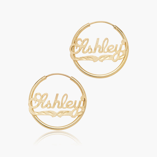 Kid's Mini Diamond Cut Hoop Name Earrings