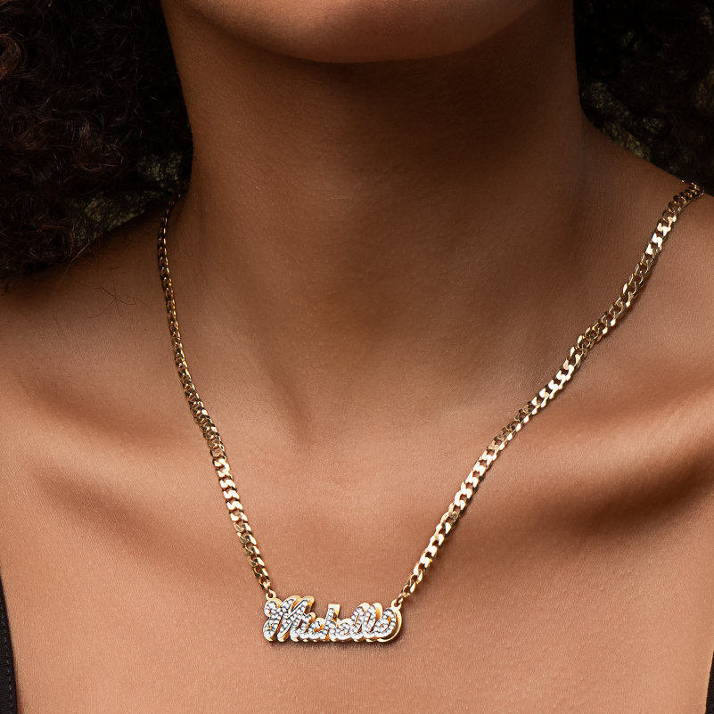 Kid's Double Plated Iced Out Script Name Necklace