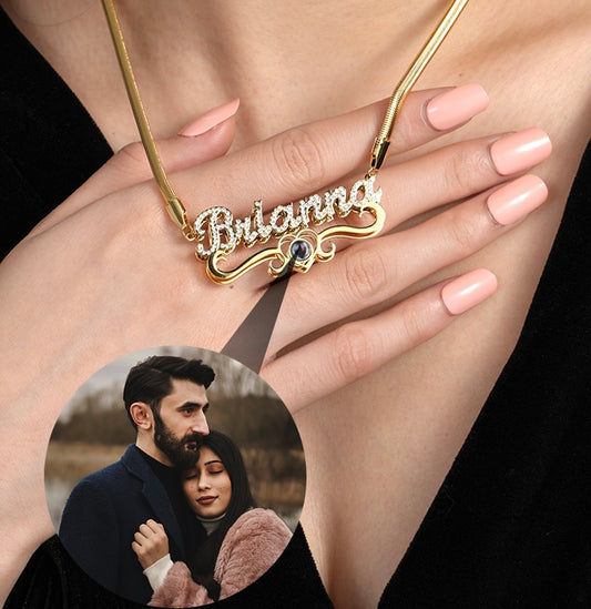 Exclusive Double Plated Projection photo Name Necklace