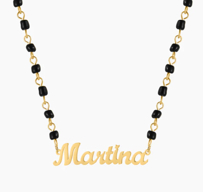 Name Necklace With Black Bead Chain