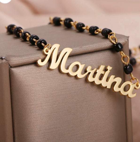 Name Necklace With Black Bead Chain