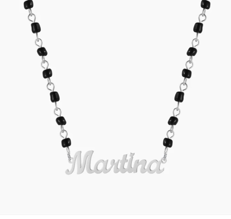 Name Necklace With Black Bead Chain