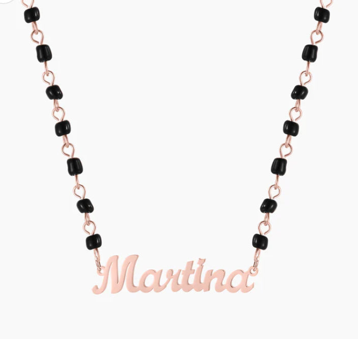 Name Necklace With Black Bead Chain