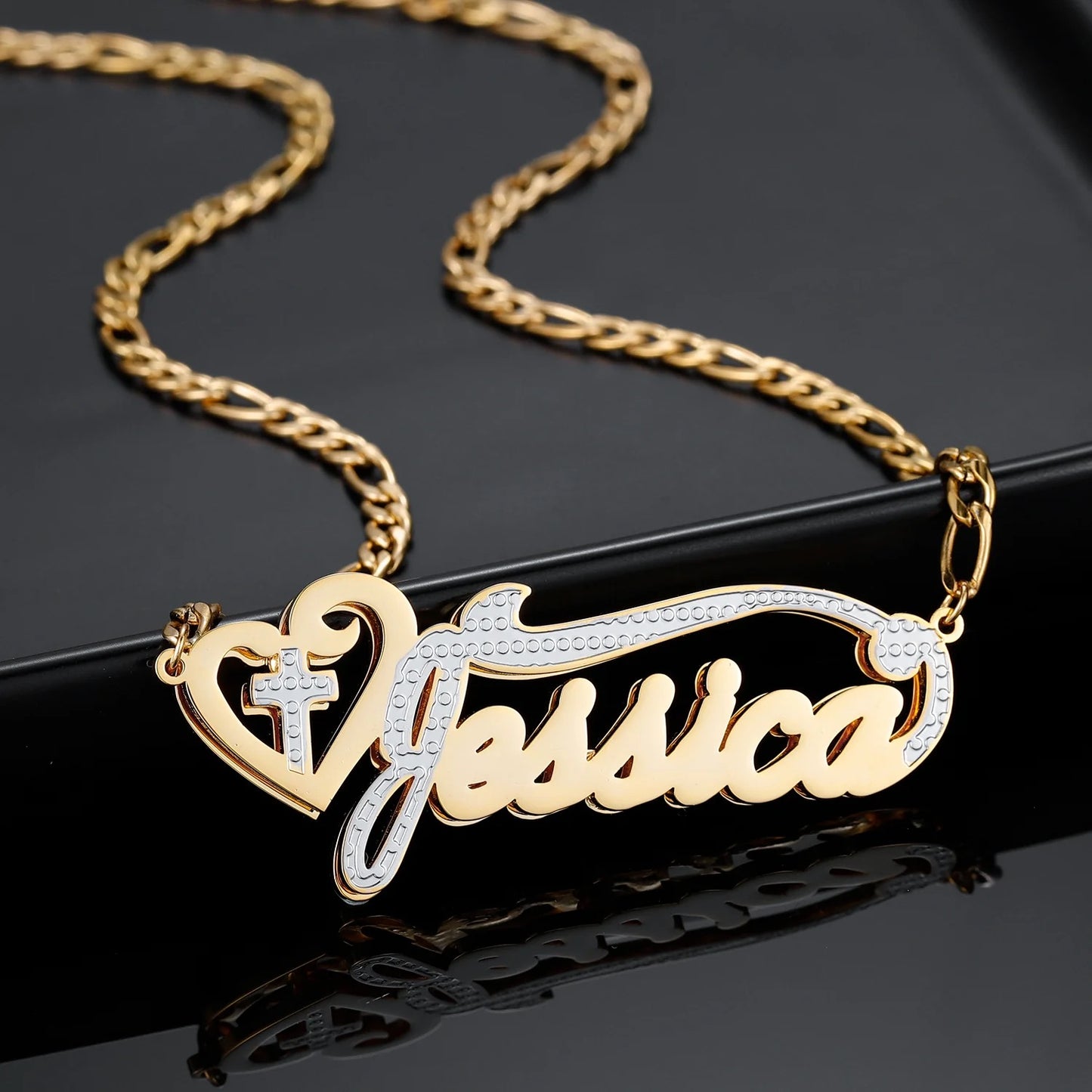 Cross Heart Name Necklace