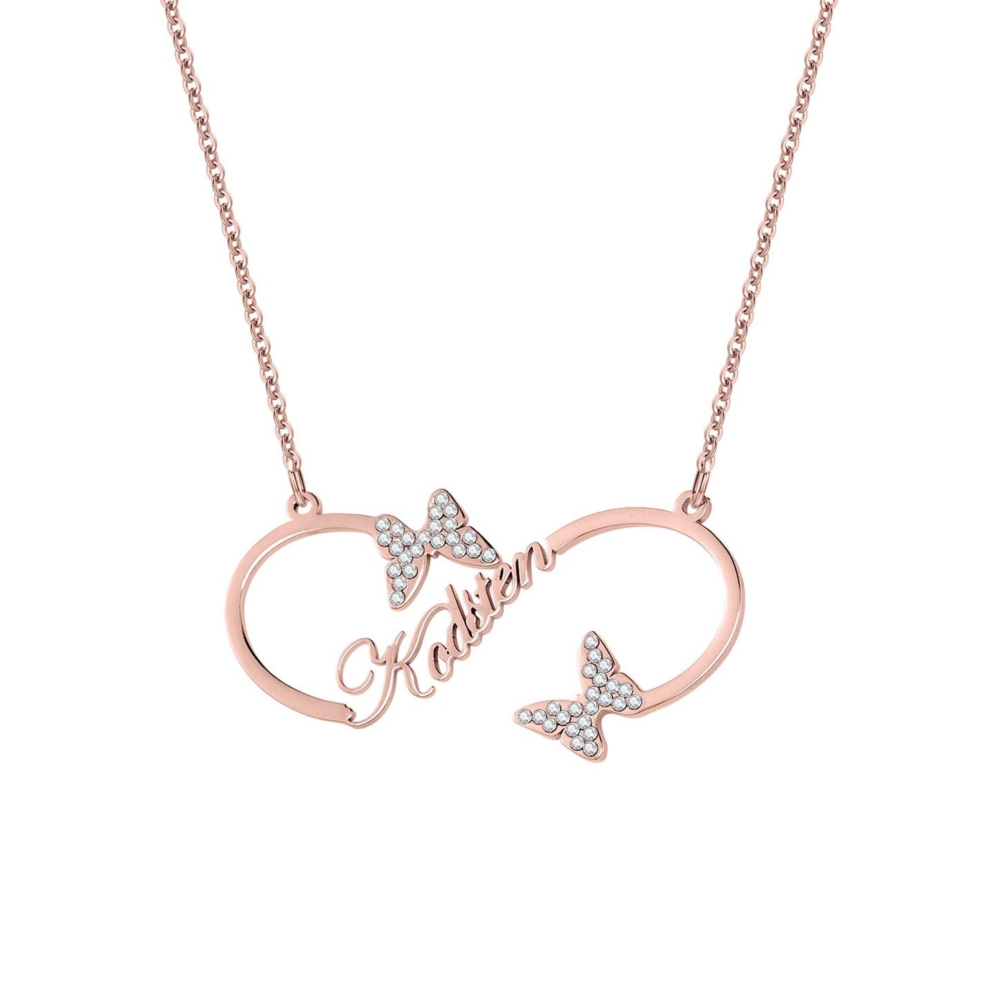 Collier Prénom Boucle Infini Papillon Diamant