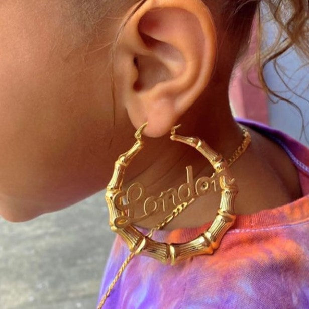 Kid's 1.5" Bamboo Name Earrings