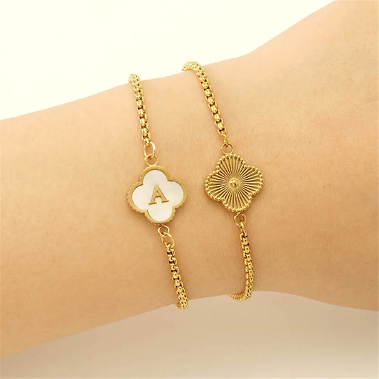 Elegance in Initials: Stainless Steel Clover Bracelet