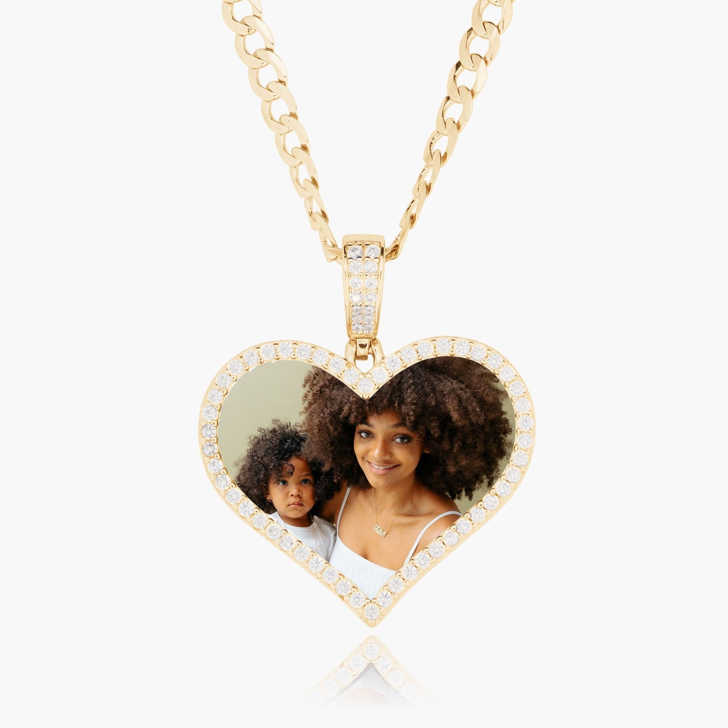 Kid's Iced Out Photo Pendant met Cubaanse keten