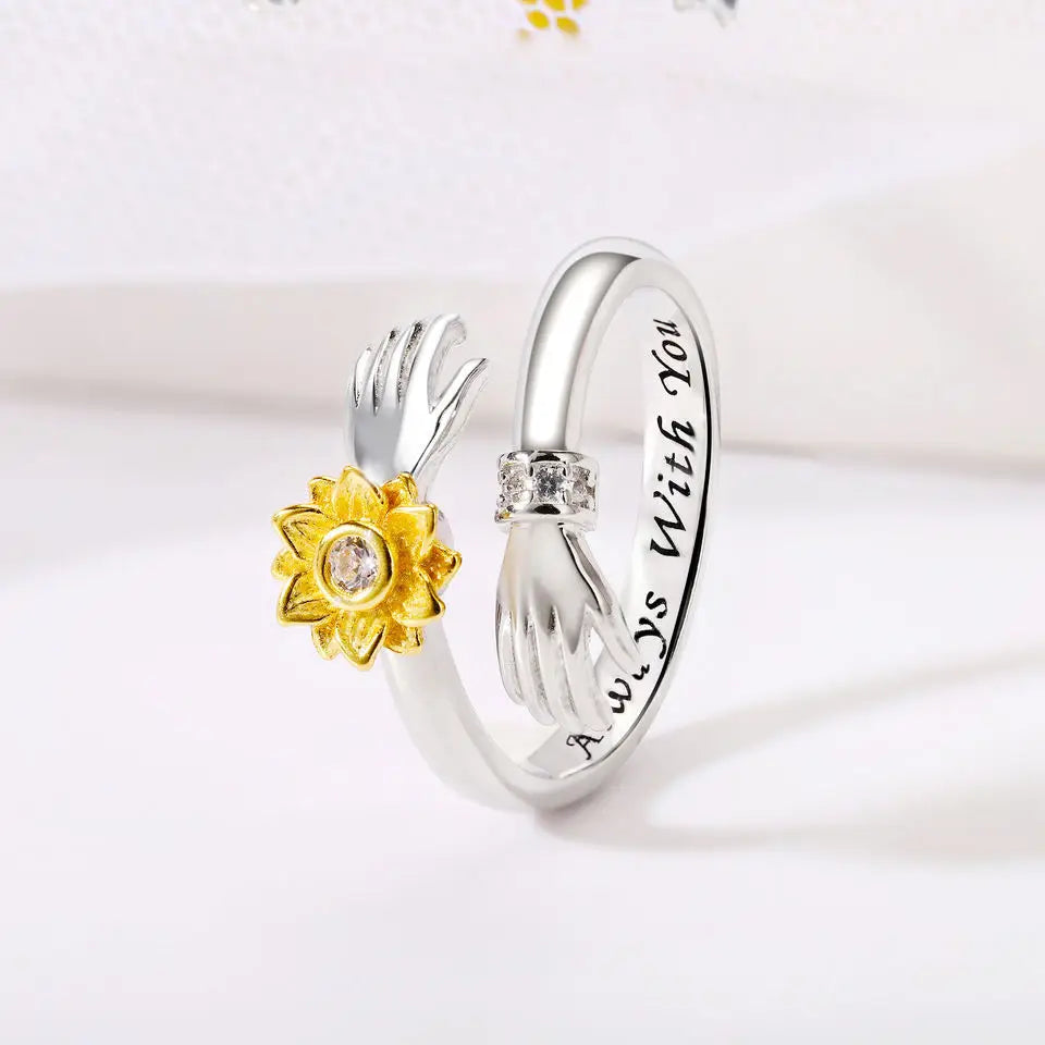 Anillo exclusivo de abrazo de girasol