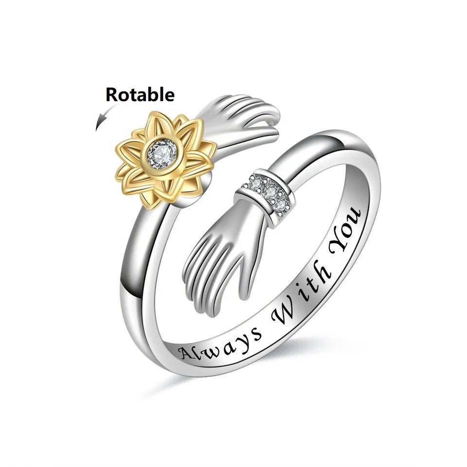 Anillo exclusivo de abrazo de girasol